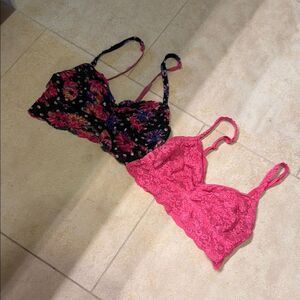 (2) PINK Victoria's Secret Lace Bralettes Black Floral & Pink Size Small